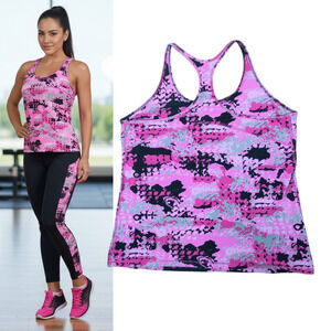 Calvin Klein Performance Quick Dry Athletic Top XL Pink Camo Print Racerback